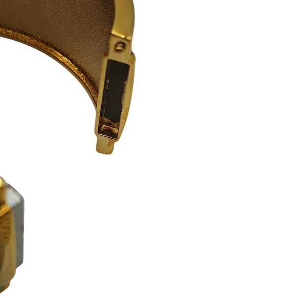 Green/Blue Enamel Gold Tone Chunky Bangle Cuff Bracelet Boho Cottage Cabincore - Picture 9 of 14